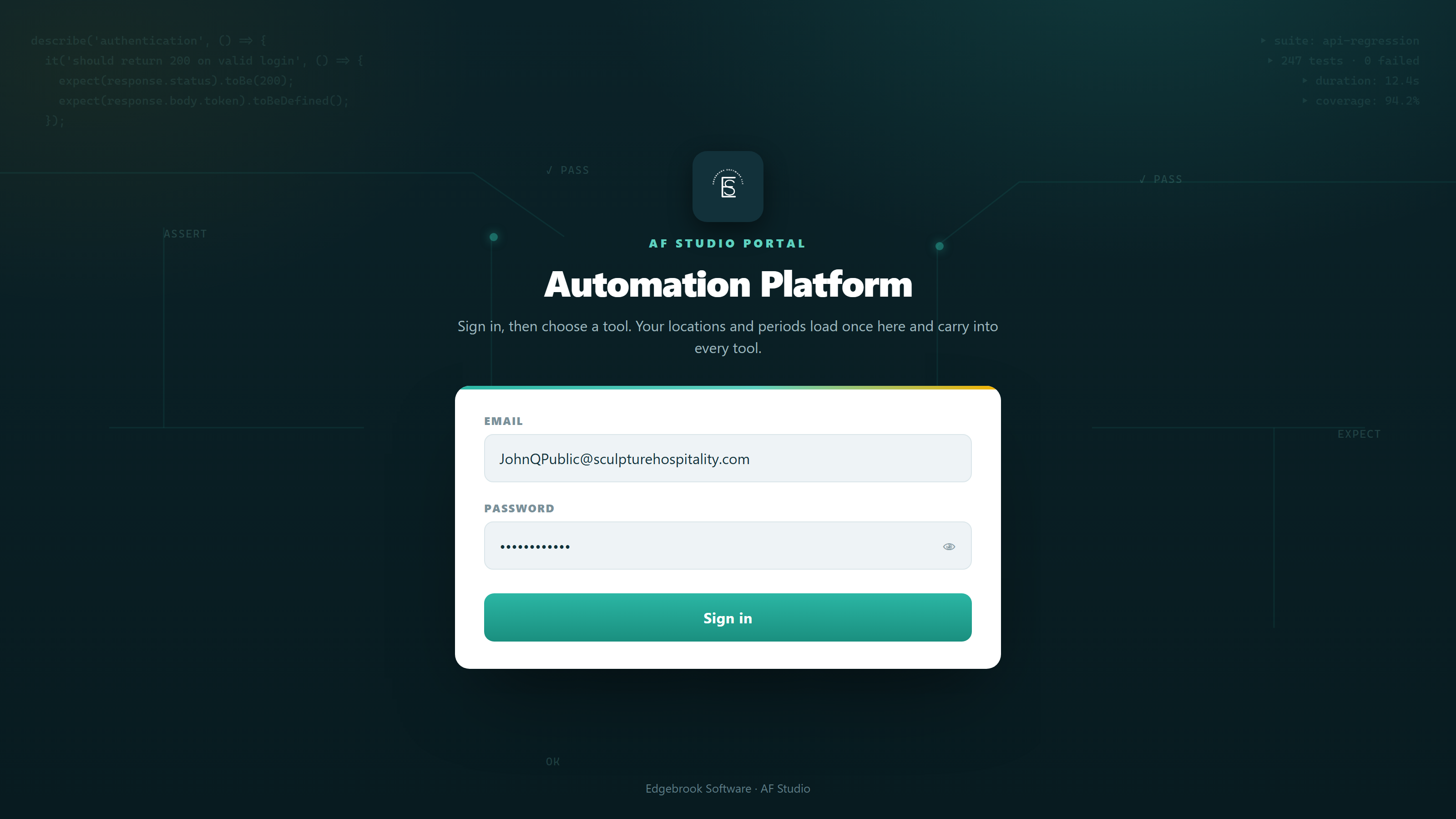 AF Studio sign-in screen