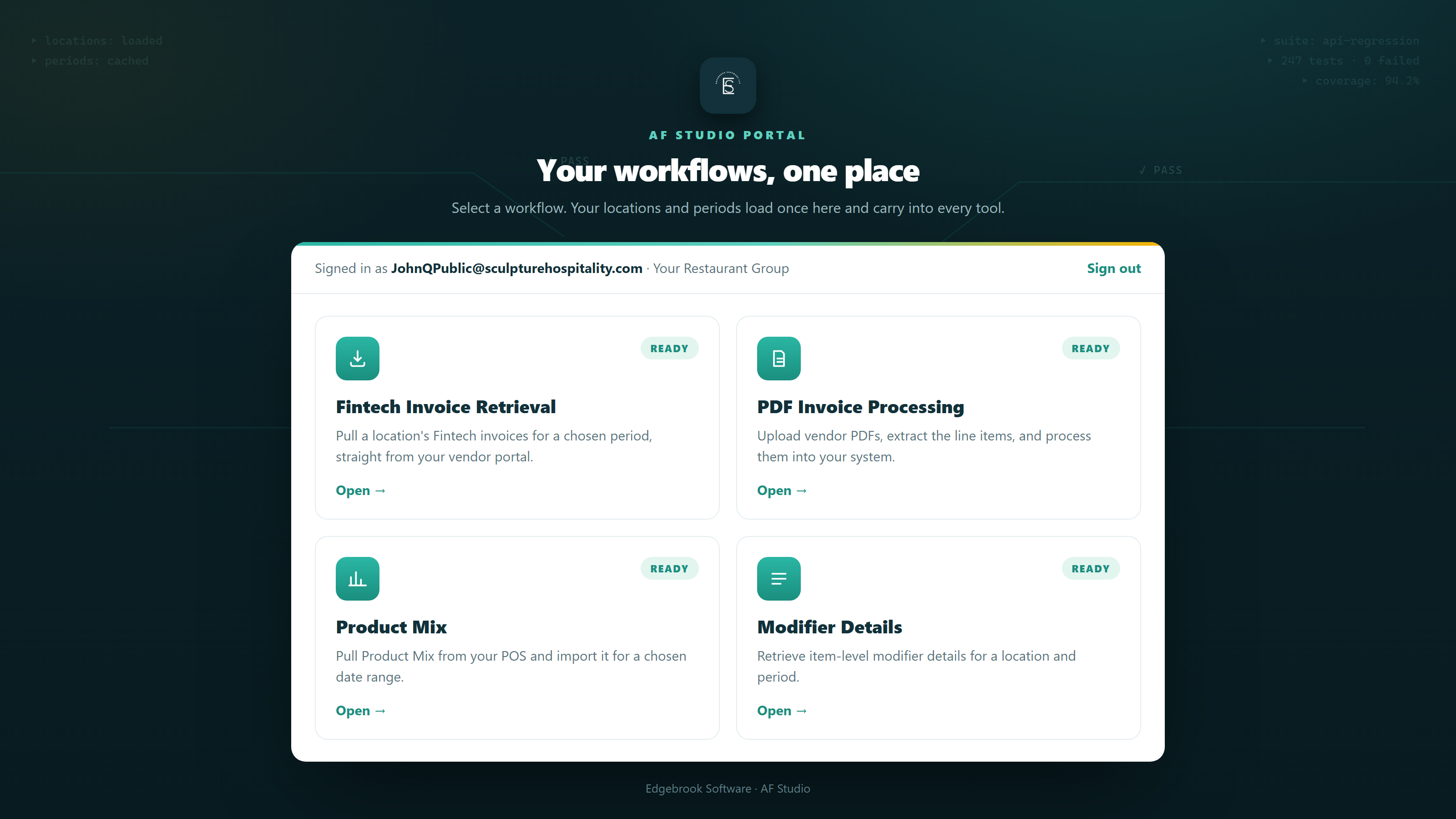 AF Studio workflows home with the available tools