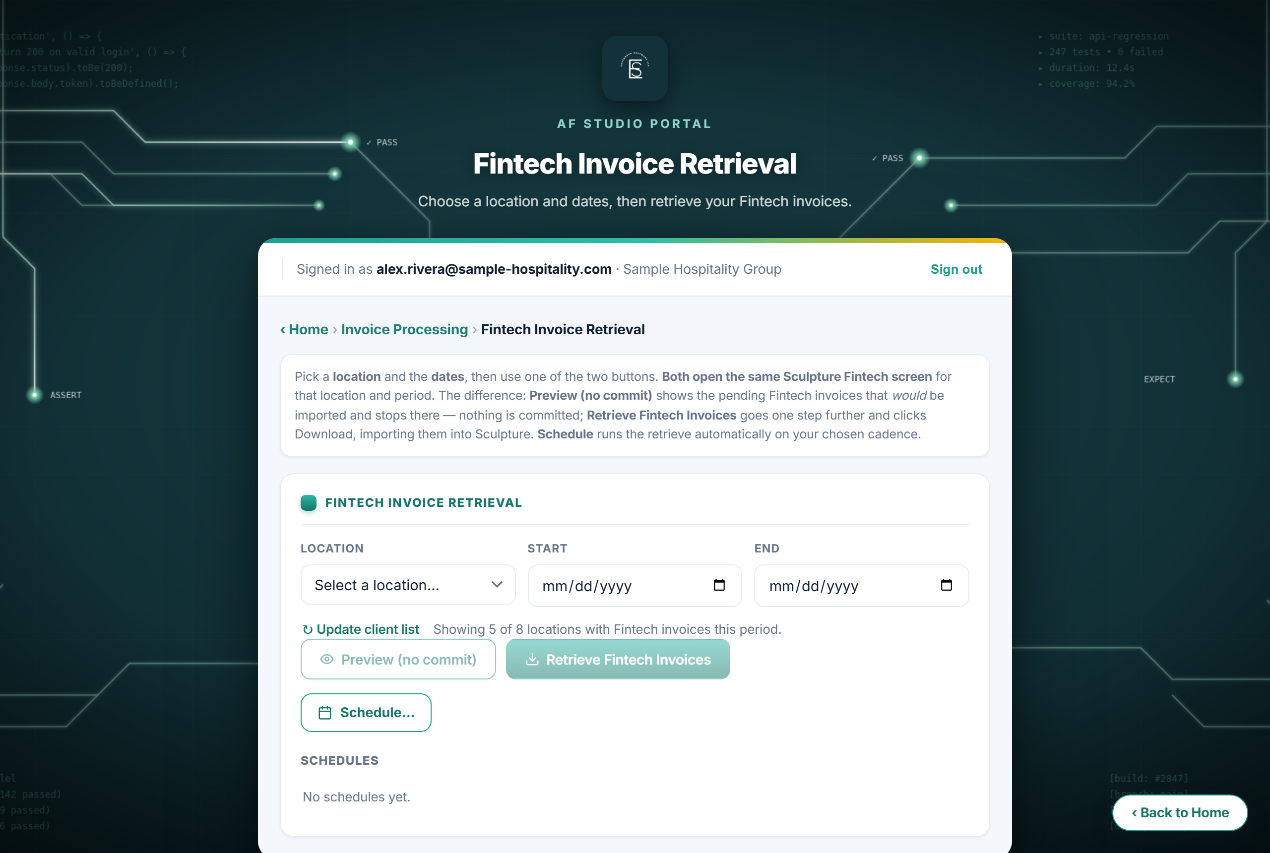 Fintech Invoice Retrieval screen