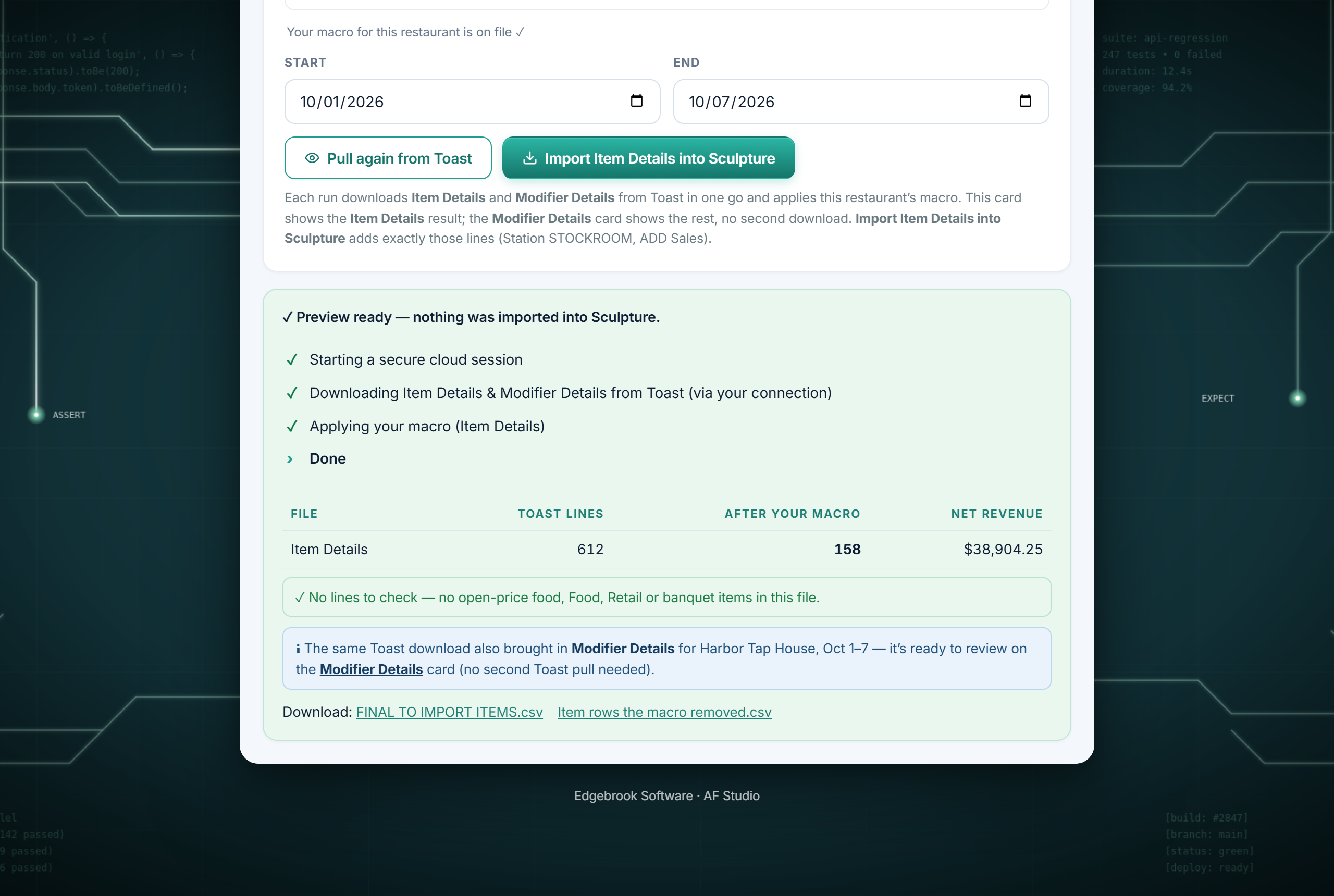 Item Details preview result before importing into Sculpture